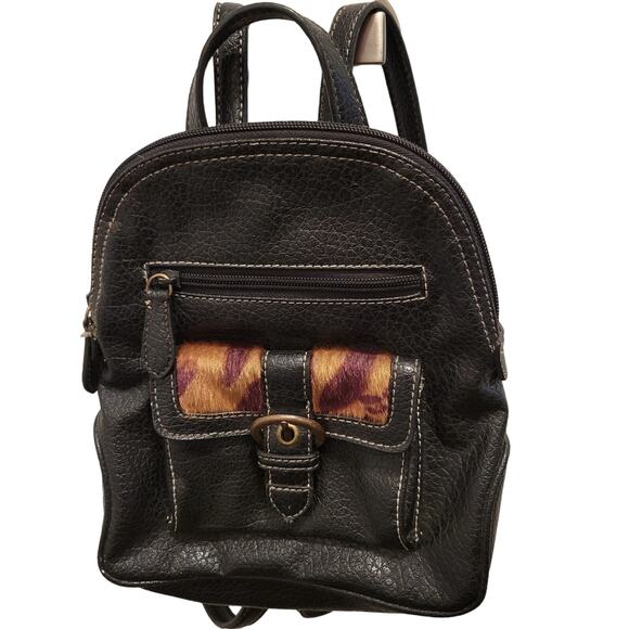 NINE WEST Mini Backpack Black w/ Cowhide Trim Detail Adjustable Straps 9.5x8x 3 - Picture 1 of 7